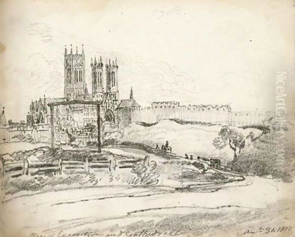 Landscape with a cathedral behind Oil Painting by George Arnald