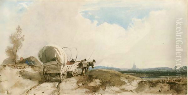 A Horse And Cart On A Country Track Oil Painting by Richard Parkes Bonington