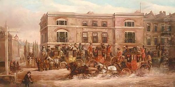 Coaches Outside The Elephant And Castle Oil Painting by John Charles Maggs