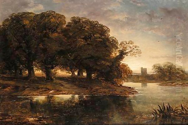 River Landscape Oil Painting by Thomas Creswick