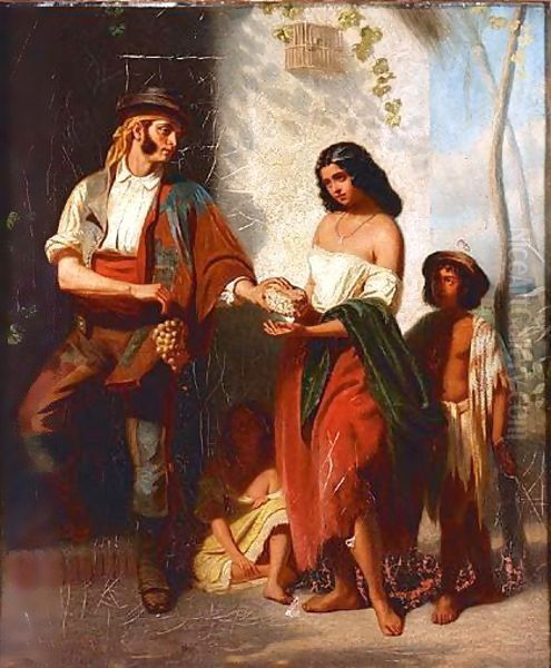 Figures With Grapes And Bread Oil Painting by John Phillip