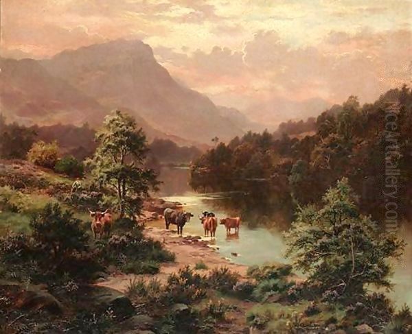 Cattle By A River Oil Painting by Edgar Longstaffe