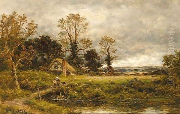 Rural Landscape Oil Painting by Benjamin Williams Leader