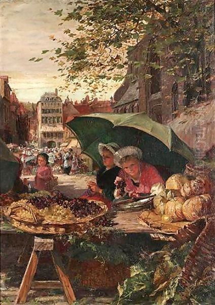 The Cherry Stall At A French Market Oil Painting by Lionel Percy Smythe