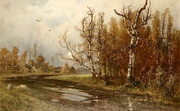 Woodland Landscape With River Oil Painting by Iulii Iul'evich (Julius) Klever