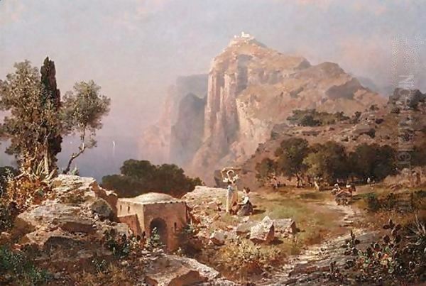 An Italian Coastal Scene Oil Painting by Franz Richard Unterberger