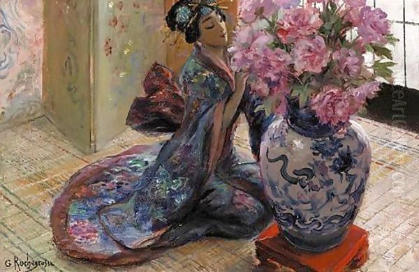 Japonaise Au Vase Oil Painting by Georges Antoine Rochegrosse