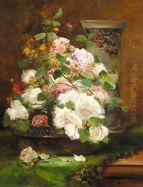 Jardiniere De Roses Oil Painting by Eugene Henri Cauchois