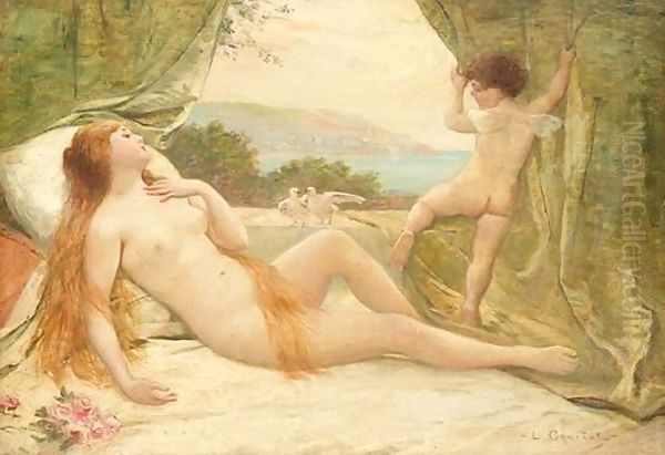 Venus And Cupid Oil Painting by Louis Courtat