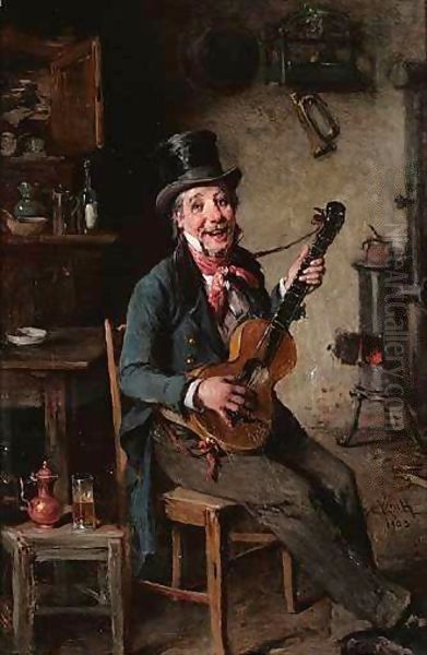 The Guitar Player Oil Painting by Hermann Kern