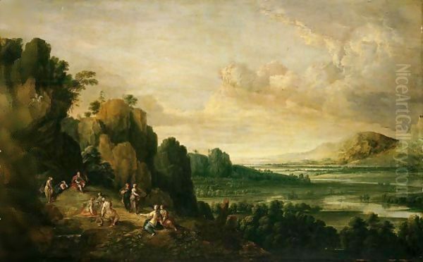 Apollo And The Muses On Mount Parnassus Oil Painting by Lucas Van Uden