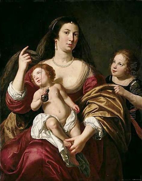 A Mother With An Infant In Her Arms And A Girl Oil Painting by Jan Van Bijlert