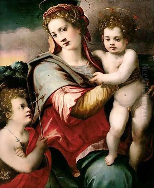 The Madonna And Child With The Infant Saint John The Baptist Oil Painting by Michele di Ridolfo del Ghirlandaio (see Tosini)