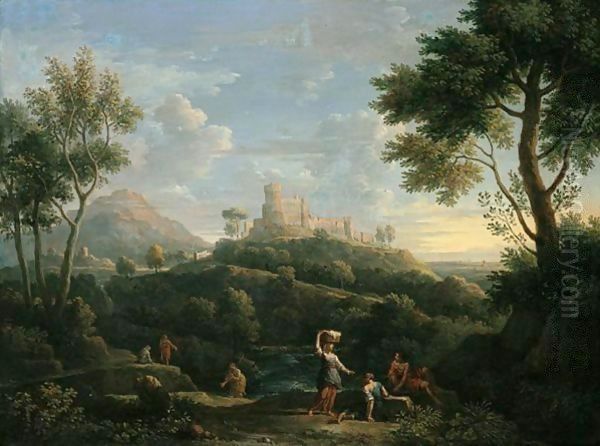 A Southern Landscape With Figures In The Foreground And A Hill-Top Town Beyond Oil Painting by Jan Frans Van Bloemen (Orizzonte)