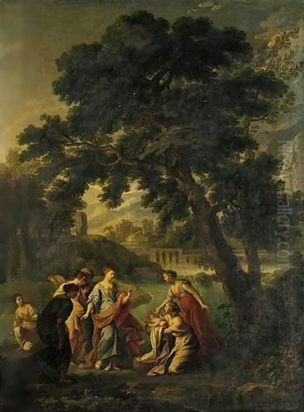 A Classical Landscape With The Finding Of Moses Oil Painting by Andrea Locatelli