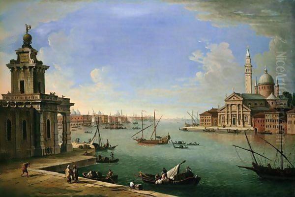 Venice, The Bacino Di San Marco Looking East With The Punta Della Dogana And San Giorgio Maggiore Oil Painting by Antonio Joli