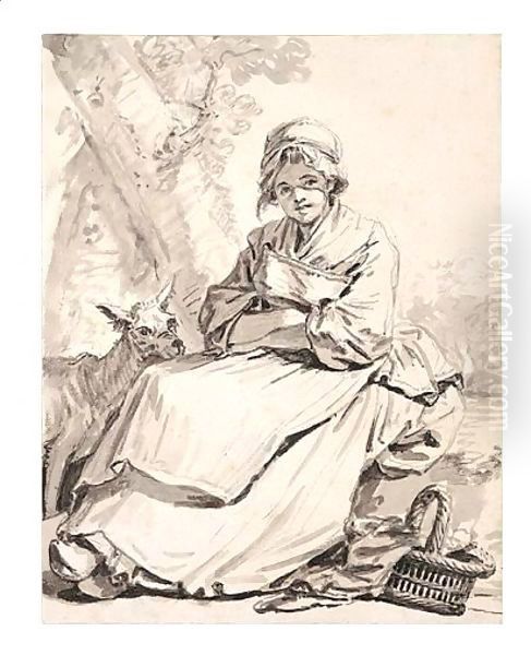 Peasant Girl With A Goat Oil Painting by Jean Baptiste Greuze