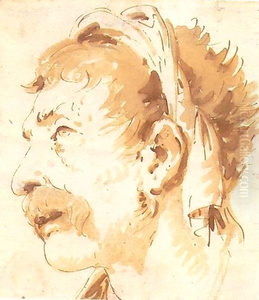 Head Of A Man In Profile Oil Painting by Giovanni Battista Tiepolo