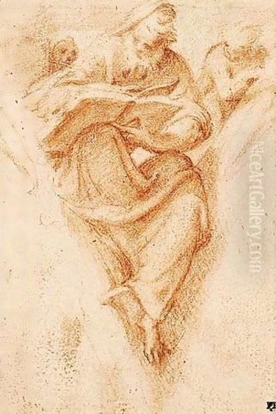 Study Of A Prophet With Putti In A Pendentive Oil Painting by Camillo Boccaccino