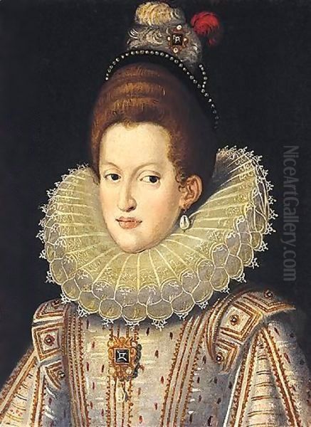 Portrait Of Margaret Of Austria, Half Length, Wearing A White Ruff Oil Painting by Frans Pourbus the younger