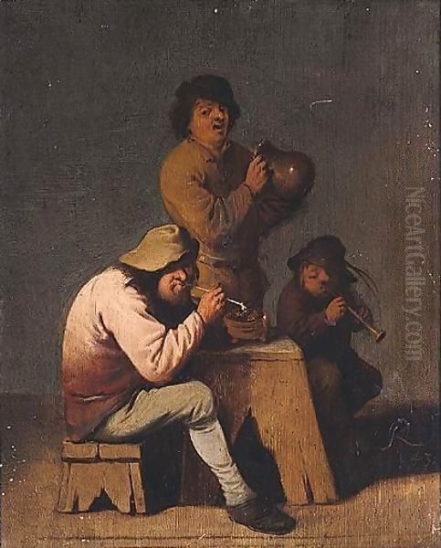 Interior With Boors Smoking, Drinking And Playing Music Oil Painting by Pieter Jansz. Quast