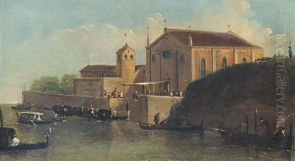 A View Of A Wedding At A Church In The Venetian Lagoon Oil Painting by Giuseppe Bernardino Bison