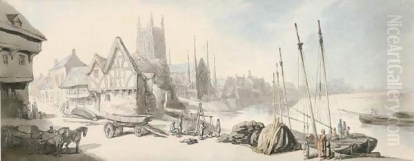 Worcester Oil Painting by Thomas Rowlandson