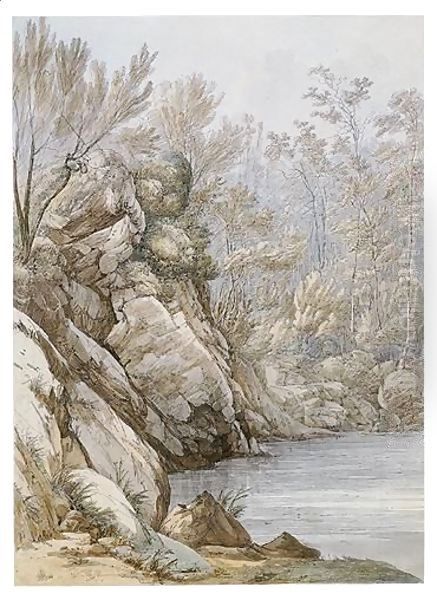 View Of A Pool In A Wooded Landscape, North Wales Oil Painting by John Webber