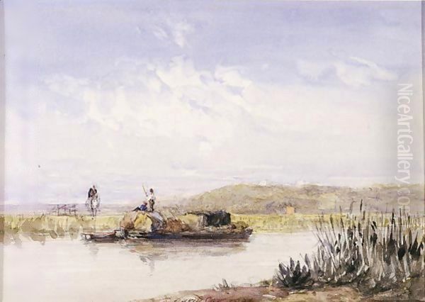 A Barge On A Canal Oil Painting by David Cox