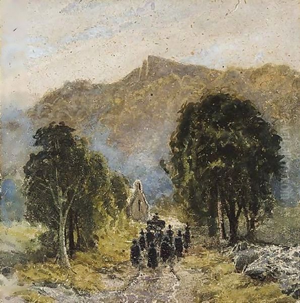 A Funeral At Bettwys-Y-Coed Church, North Wales Oil Painting by David Cox