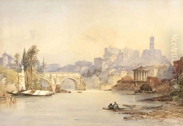 The Ponte Rotto And Temple Of Vesta, Rome Oil Painting by William Callow