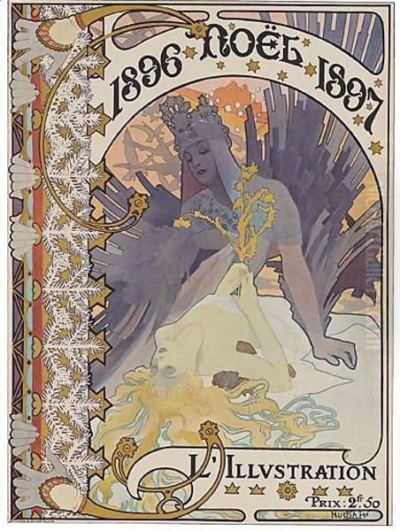 Couverture Pour L'Illustration. 1896-Noel-1897 Oil Painting by Alphonse Maria Mucha