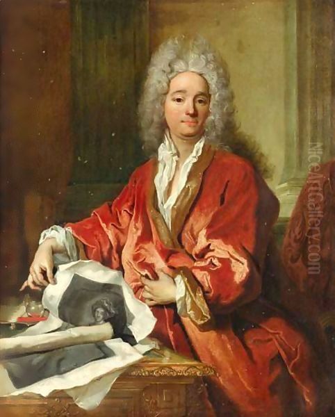 Portrait De Louis D'Assenay Tenant Des Gravures Oil Painting by Nicolas de Largillierre