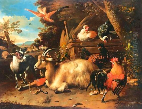 Bouc Et Volatiles Dans Un Paysage Oil Painting by Melchior de Hondecoeter