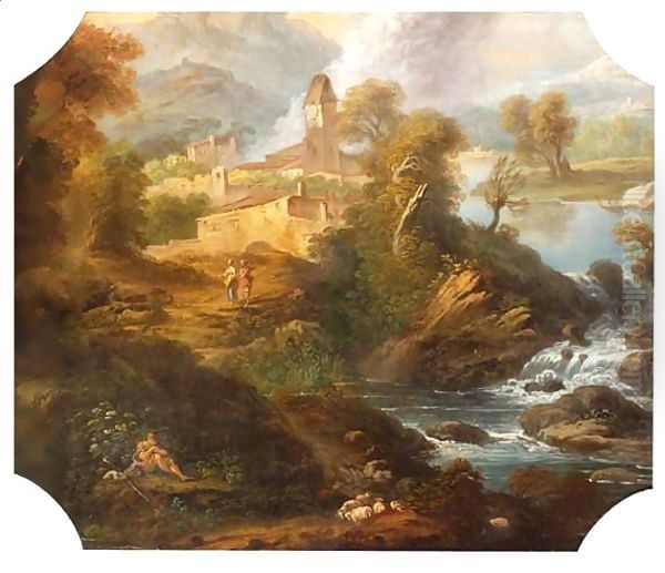 Paysage Oil Painting by Francois Lemoine (see Lemoyne)