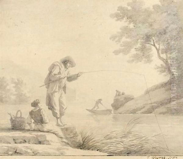 Pecheurs Au Bord De L'Eau Oil Painting by Claude-joseph Vernet