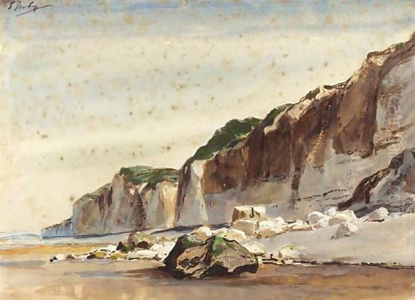 Falaise Et Rochers En Bord De Mer Oil Painting by Eugene Isabey