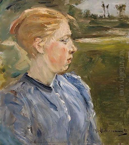 Blue Girl In Landscape-Farmgirl Oil Painting by Max Liebermann