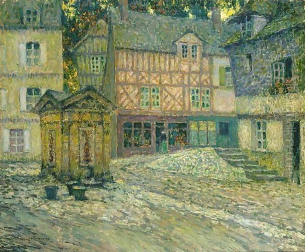 La Place Du Puits, Honfleur Oil Painting by Henri Eugene Augustin Le Sidaner