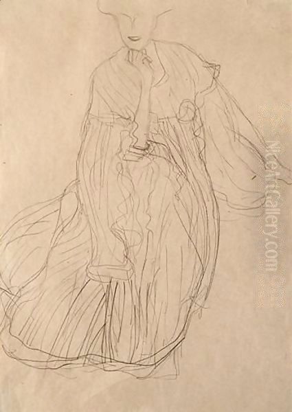 Study For The Portrait Of Adele Bloch-Bauer Seated, From The Front, Her Right Hand Supporting Her Chin Oil Painting by Gustav Klimt