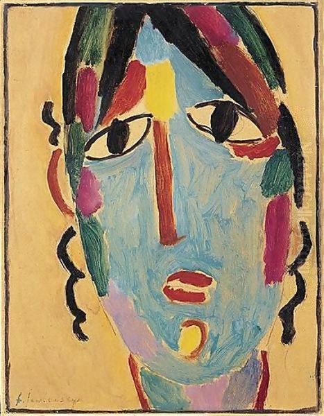 Mystischer Kopf Andenmadchen (Mystical Head Andean Girl) Oil Painting by Alexei Jawlensky