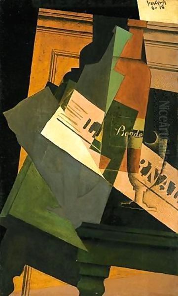 Bouteille, Verre Et Journal Oil Painting by Juan Gris