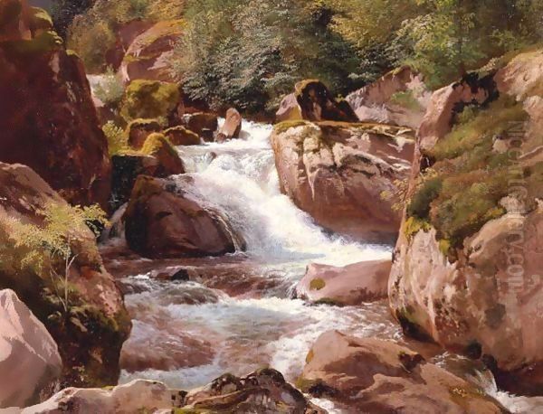 A View Of Waterfalls Oil Painting by Johann Gottfried Steffan