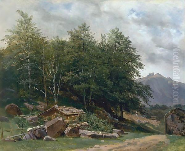 Valley Of Lauterbrunnen, Near Geneva Oil Painting by Alexandre Calame