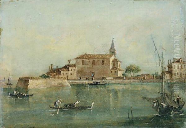 Capriccio With Buildings, A Fishing Boat And Gondolas In The Foreground Oil Painting by Francesco Guardi