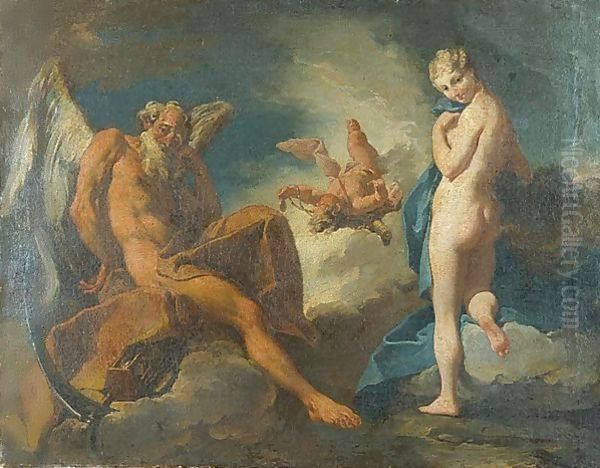 Allegory Of Time And Beauty Oil Painting by Giovanni Battista Pittoni the younger