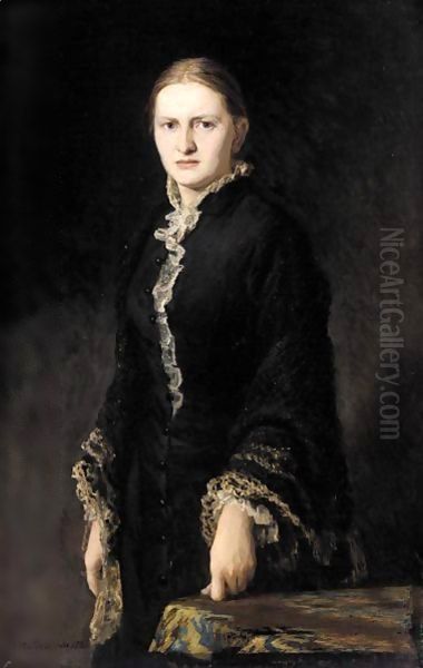 Portrait Of A Lady In Black Oil Painting by Nikolai Aleksandrovich Yaroshenko