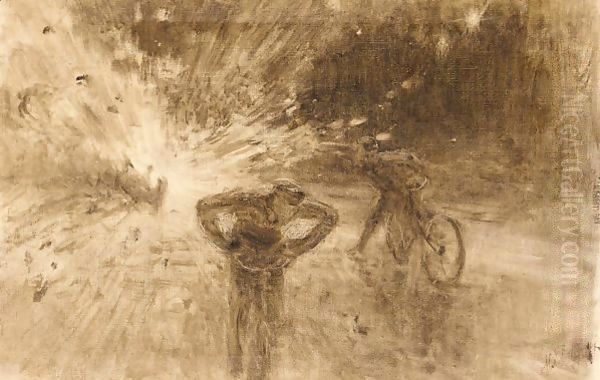 Monochrome Sketch Of The Terrorist Attack In 1916 On King Albert I Of Belgium Oil Painting by Ilya Efimovich Efimovich Repin