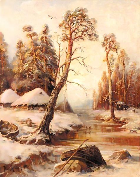 Frozen River Oil Painting by Iulii Iul'evich (Julius) Klever