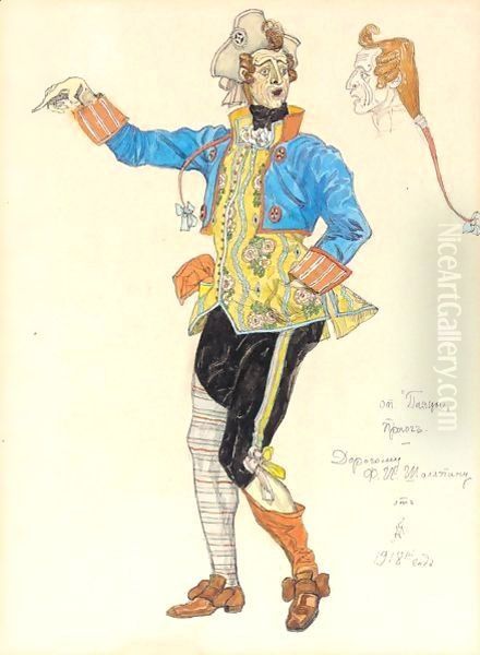 Costume Design For Fyodor Chaliapin In The Role Of Tonio The Clown From The Opera 'Pagliacci' Oil Painting by Aleksandr Jakovlevic Golovin